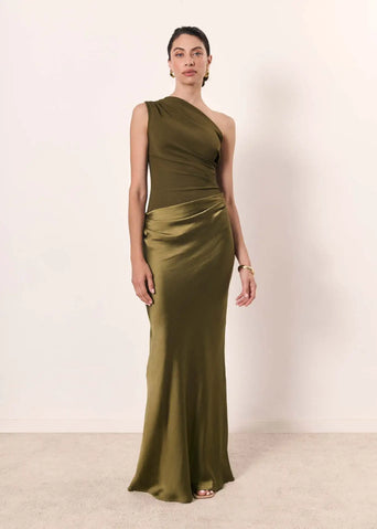Amber - One-Shoulder-Satin-Maxikleid