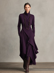 Natalia | Asymmetrisches Maxi-Strickkleid mit Rollkragen